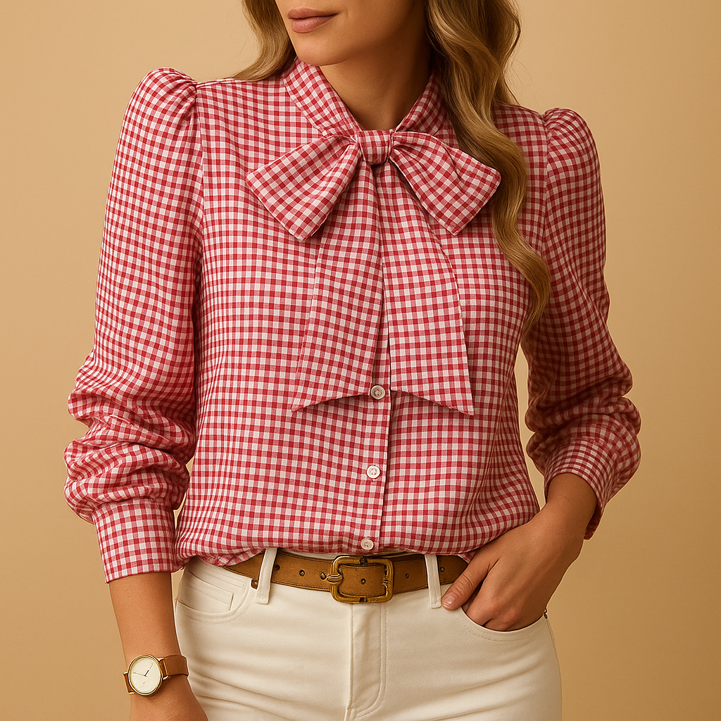Clarisse - Plaid Blouse with Bow Detail for Women