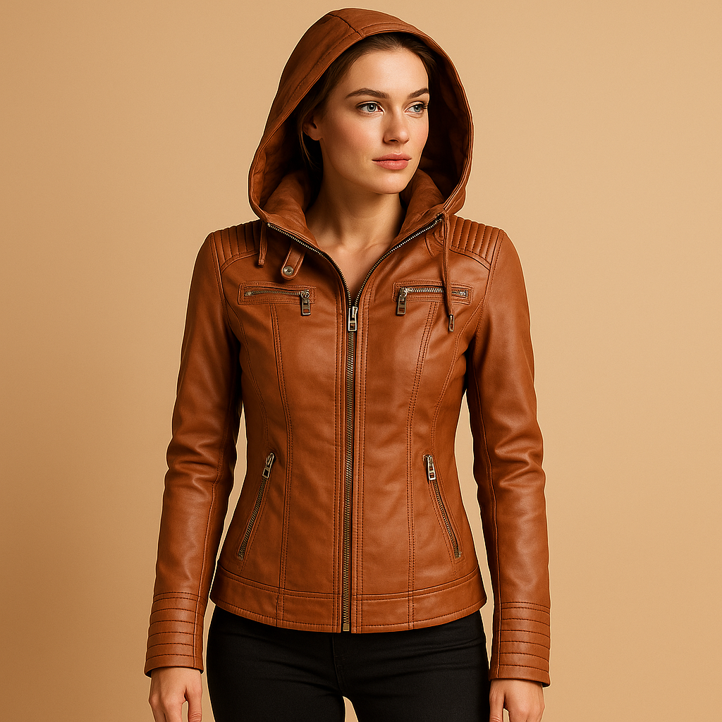 Yara - PU Leather Summer Jacket with Hood for Women