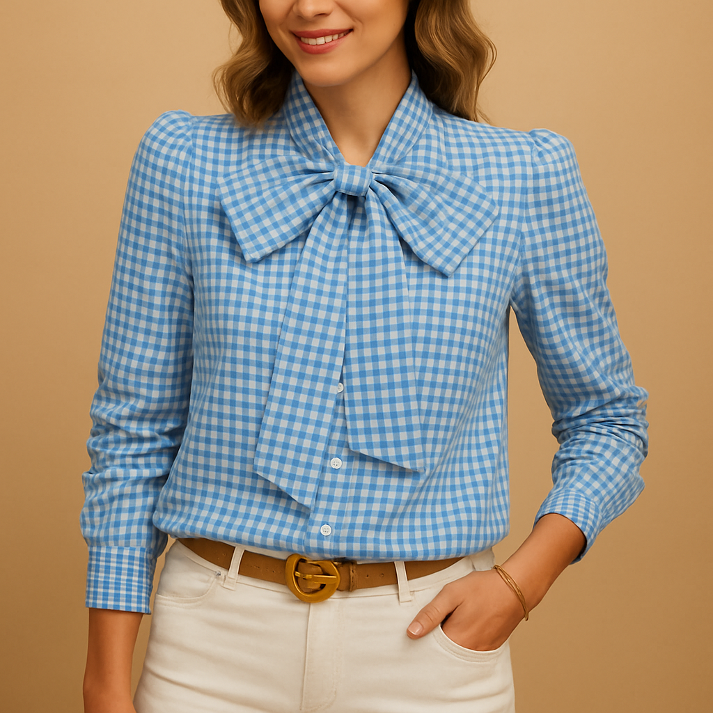 Clarisse - Plaid Blouse with Bow Detail for Women
