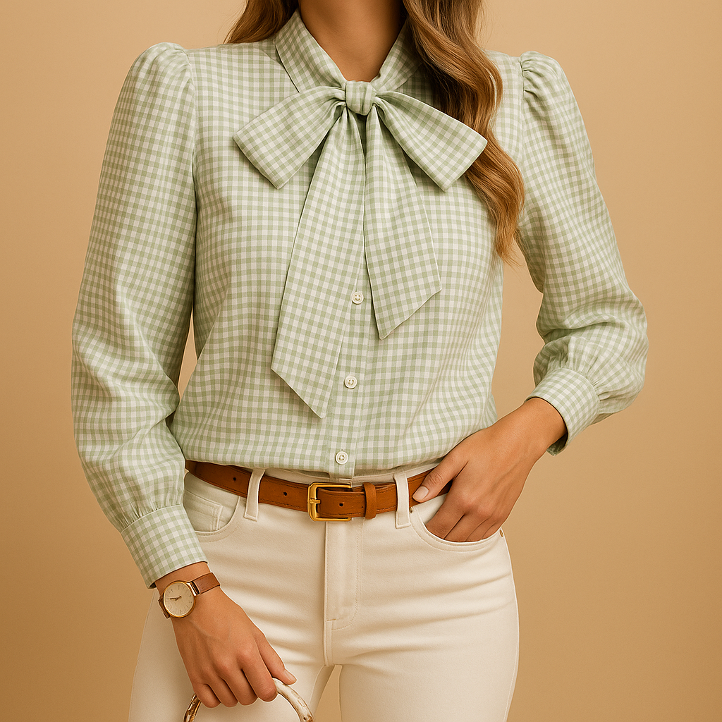 Clarisse - Plaid Blouse with Bow Detail for Women