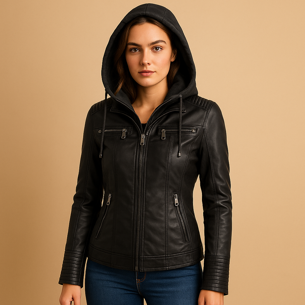 Yara - PU Leather Summer Jacket with Hood for Women